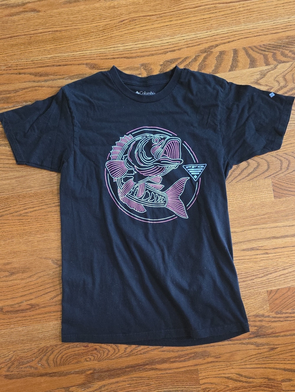 Columbia Black Fishing Graphic Tee - Neon Fish Design